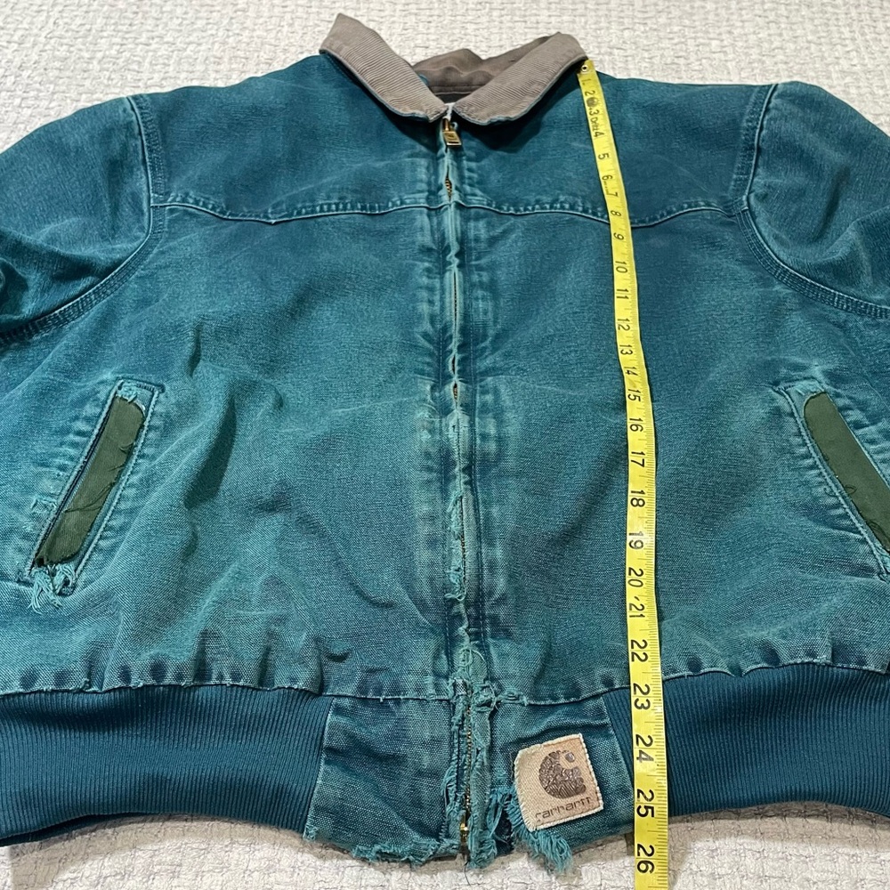 Carhartt J14DTL Dark Teal Quilted Flannel Lined Duck Santa Fe Work Jacket Large - Picture 13 of 15